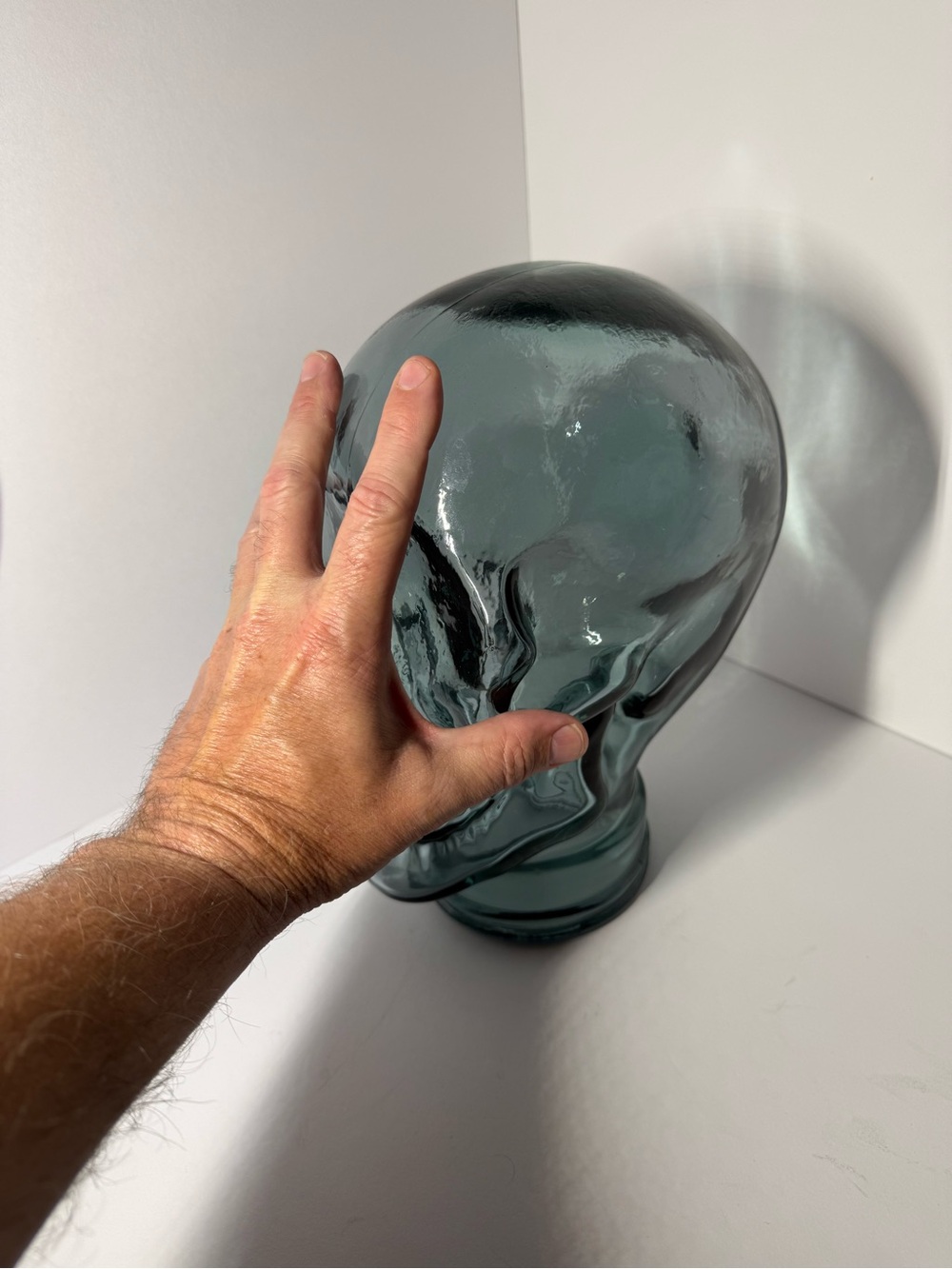 Huge Solid Glass Skull Decorative Sculpture - Green Blue - Picture 8 of 10